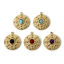 Picture of Eco-friendly PVD Vacuum Plating 304 Stainless Steel Charms 14K Real Gold Plated Round Disc With Synthetic Gemstone Cabochons 18mm x 15.5mm