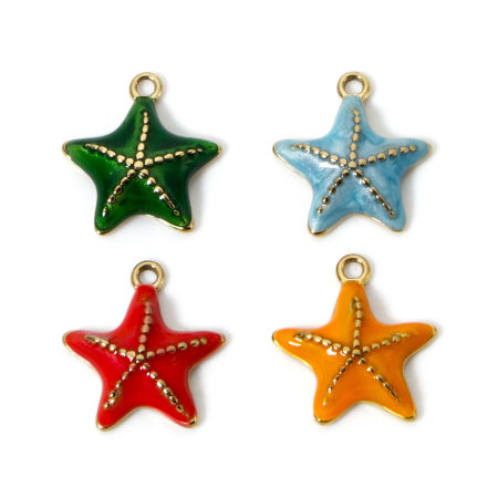 Umweltfreundliche PVD-Vakuumbeschichtung 304 Edelstahl Ozean Schmuck Charms Seesterne 14K Echtgold plattiert Emaille 16mm x 15mm