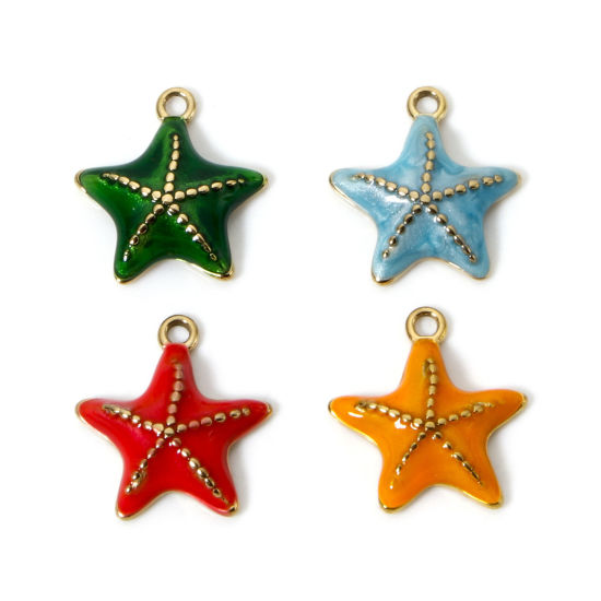Imagen de 1 Unidad Recubrimiento al Vacío PVD Ecológico 304 Acero Inoxidable Joyería del océano Colgantes Estrella de mar 14K Oro Real Chapado Esmalte 16mm x 15mm