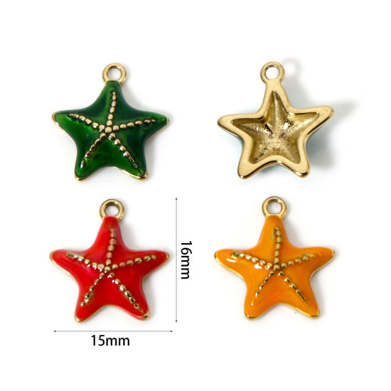 Imagen de 1 Unidad Recubrimiento al Vacío PVD Ecológico 304 Acero Inoxidable Joyería del océano Colgantes Estrella de mar 14K Oro Real Chapado Esmalte 16mm x 15mm