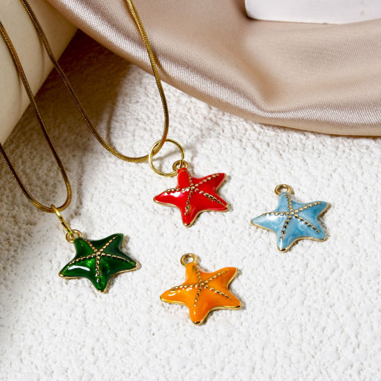 Imagen de 1 Unidad Recubrimiento al Vacío PVD Ecológico 304 Acero Inoxidable Joyería del océano Colgantes Estrella de mar 14K Oro Real Chapado Esmalte 16mm x 15mm