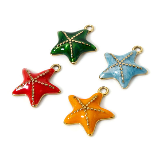Imagen de 1 Unidad Recubrimiento al Vacío PVD Ecológico 304 Acero Inoxidable Joyería del océano Colgantes Estrella de mar 14K Oro Real Chapado Esmalte 16mm x 15mm
