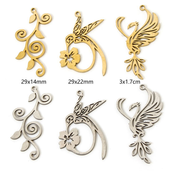 Picture of Eco-friendly 304 Stainless Steel Charms Multicolor Phoenix Flower Vine Hollow