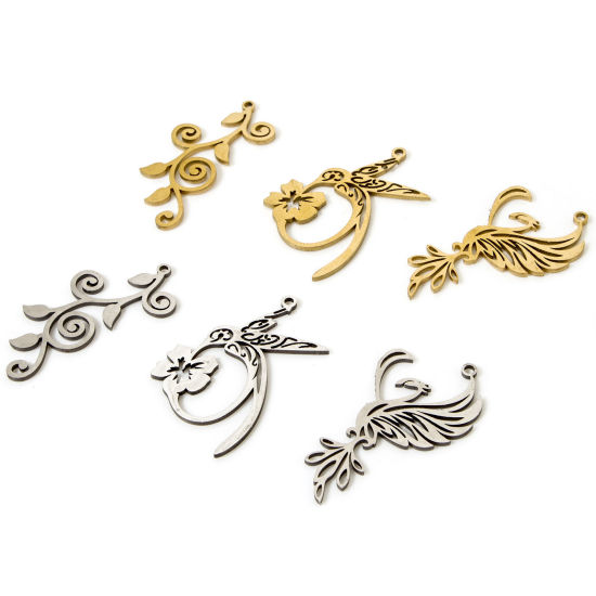 Picture of Eco-friendly 304 Stainless Steel Charms Multicolor Phoenix Flower Vine Hollow