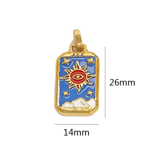 Image de 1 Pièce Pendentifs en 304 Acier Inoxydable Revêtement sous Vide PVD Respectueux de l'Environnement Tarot Rectangle Plaqué Or 18K Émail 3.1cm x 1.4cm