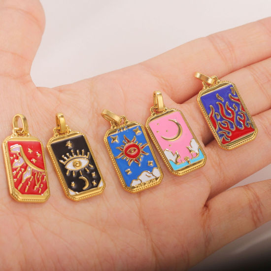 Image de 1 Pièce Pendentifs en 304 Acier Inoxydable Revêtement sous Vide PVD Respectueux de l'Environnement Tarot Rectangle Plaqué Or 18K Émail 3.1cm x 1.4cm