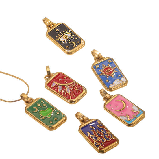 Image de 1 Pièce Pendentifs en 304 Acier Inoxydable Revêtement sous Vide PVD Respectueux de l'Environnement Tarot Rectangle Plaqué Or 18K Émail 3.1cm x 1.4cm