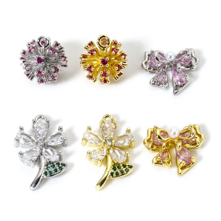 Brass Charms Flower Bowknot Multicolour Cubic Zirconia