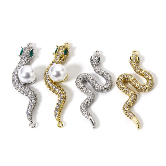 Immagine di 1 Pz Ottone Pendenti Charms Connettori Multicolore Serpente Micro Spianare Trasparente Cubic Zirconiae