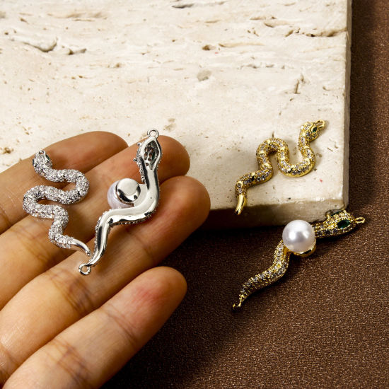 Immagine di 1 Pz Ottone Pendenti Charms Connettori Multicolore Serpente Micro Spianare Trasparente Cubic Zirconiae