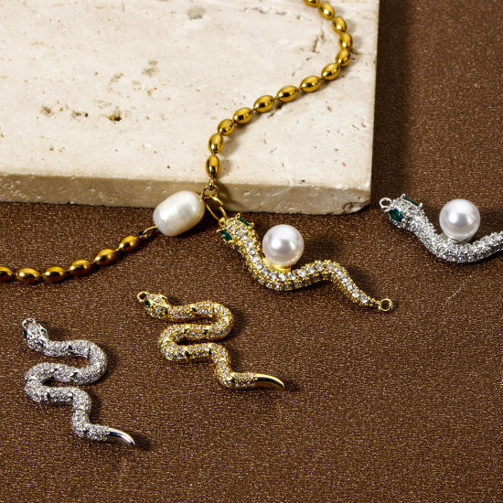 Immagine di 1 Pz Ottone Pendenti Charms Connettori Multicolore Serpente Micro Spianare Trasparente Cubic Zirconiae
