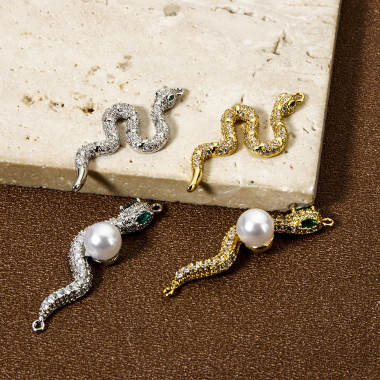 Immagine di 1 Pz Ottone Pendenti Charms Connettori Multicolore Serpente Micro Spianare Trasparente Cubic Zirconiae