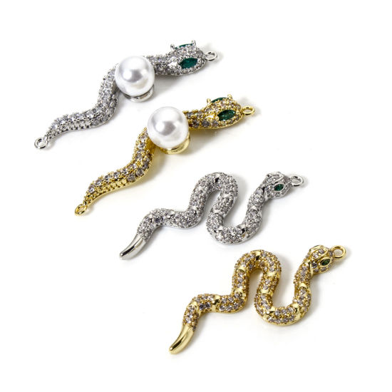Immagine di 1 Pz Ottone Pendenti Charms Connettori Multicolore Serpente Micro Spianare Trasparente Cubic Zirconiae