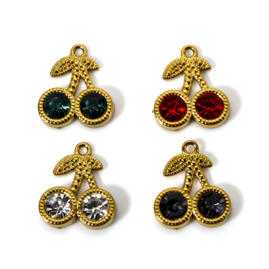 Imagen de 2 Unidades Enchapado al Vacío Ecológico 304 Acero Inoxidable Colección Flora Colgantes Cereza Chapado en Oro de 18K 14mm x 12mm