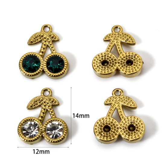 Imagen de 2 Unidades Enchapado al Vacío Ecológico 304 Acero Inoxidable Colección Flora Colgantes Cereza Chapado en Oro de 18K 14mm x 12mm