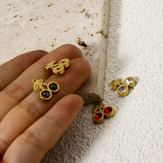 Imagen de 2 Unidades Enchapado al Vacío Ecológico 304 Acero Inoxidable Colección Flora Colgantes Cereza Chapado en Oro de 18K 14mm x 12mm