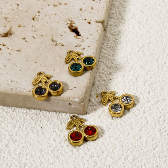 Imagen de 2 Unidades Enchapado al Vacío Ecológico 304 Acero Inoxidable Colección Flora Colgantes Cereza Chapado en Oro de 18K 14mm x 12mm