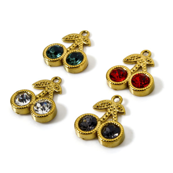 Imagen de 2 Unidades Enchapado al Vacío Ecológico 304 Acero Inoxidable Colección Flora Colgantes Cereza Chapado en Oro de 18K 14mm x 12mm