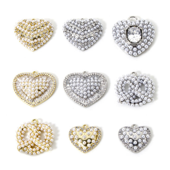 Picture of Brass Valentine's Day Charms Heart Acrylic Imitation Pearl