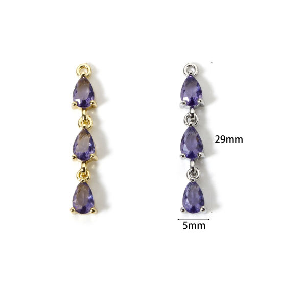 Picture of Brass Charms Drop Purple Cubic Zirconia 29mm x 5mm