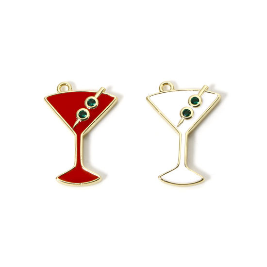 Picture of Brass Charms 18K Gold Plated Wine Glass Enamel 26mm x 18mm