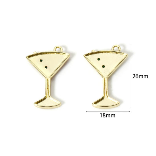 Picture of Brass Charms 18K Gold Plated Wine Glass Enamel 26mm x 18mm