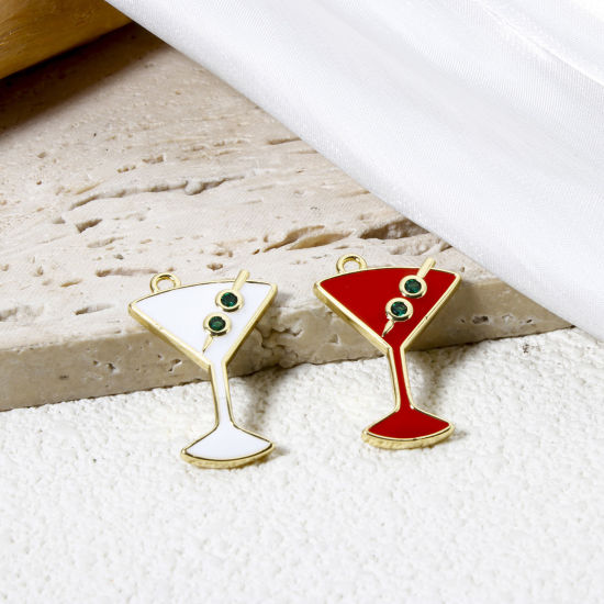 Picture of Brass Charms 18K Gold Plated Wine Glass Enamel 26mm x 18mm