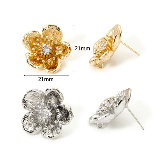 Bild von Umweltfreundlich Messing Flora Kollektion Ohrring Ohrstecker Echtgold plattiert Blumen Klar Kubisch Zirkonia Mit Öse 21mm x 21mm