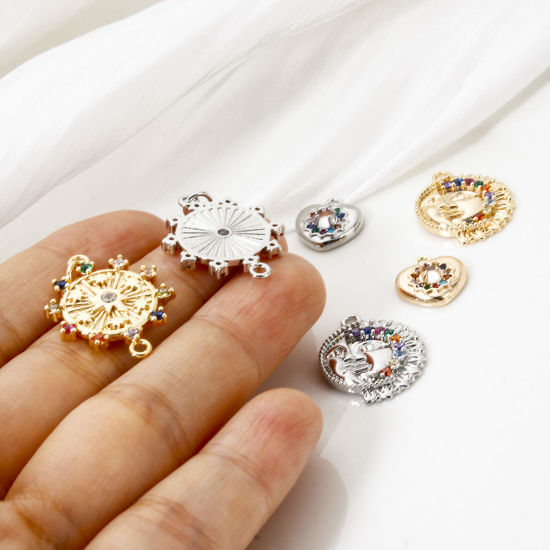 Picture of Eco-friendly Brass Charms Real Gold Plated Micro Pave Multicolour Cubic Zirconia