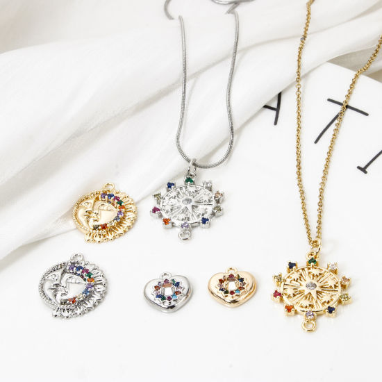 Picture of Eco-friendly Brass Charms Real Gold Plated Micro Pave Multicolour Cubic Zirconia