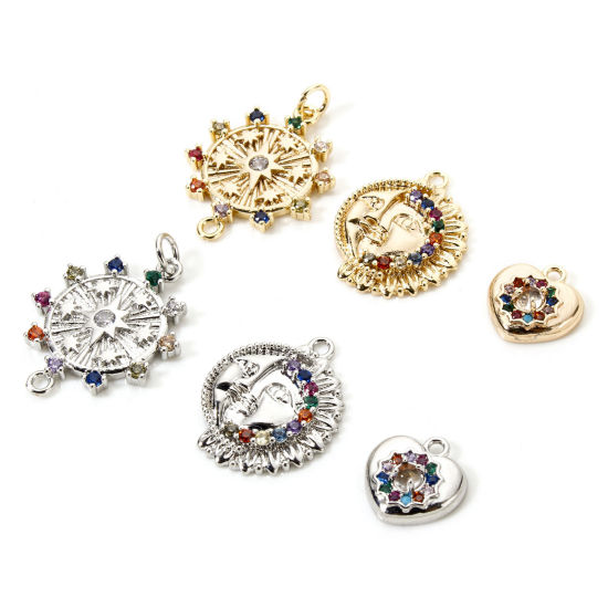 Picture of Eco-friendly Brass Charms Real Gold Plated Micro Pave Multicolour Cubic Zirconia