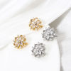 Picture of Eco-friendly Brass Spacer Beads For DIY Bracelet Jewelry Making Findings 3 Holes Real Gold Plated Flower Clear Cubic Zirconia 13mm x 12mm, Hole: Approx 1.4mm