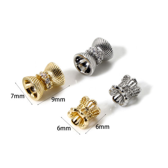 Picture of Eco-friendly Brass Beads For DIY Jewelry Making Real Gold Plated Hourglass Micro Pave Clear Cubic Zirconia