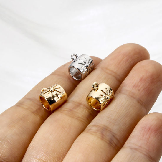 Bild von Umweltfreundlich Messing Bügelperlen mit Schleife für DIY-Schmuckherstellung Barrel Stern Echtgold plattiert 10mm x 8mm
