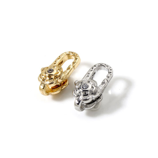 Imagen de 2 Unidades Respetuoso del Medio Ambiente Latón Corchete de la Langosta Flor Oro Real Chapado Micro Pave Claro Circón Artificial 11.5mm x 7mm