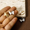 Picture of Eco-friendly Brass Insect Charms Real Gold Plated White Butterfly Animal Imitation Shell Clear Cubic Zirconia 17mm x 16mm