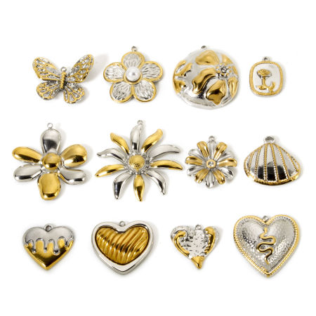 Eco-friendly PVD Vacuum Plating 304 Stainless Steel Charms 18K Real Gold Plated & Silver Tone Two Tone