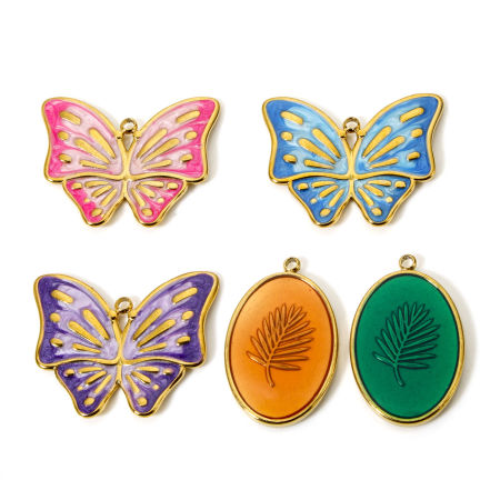Eco-friendly PVD Vacuum Plating 304 Stainless Steel Pendants 18K Real Gold Plated Enamel