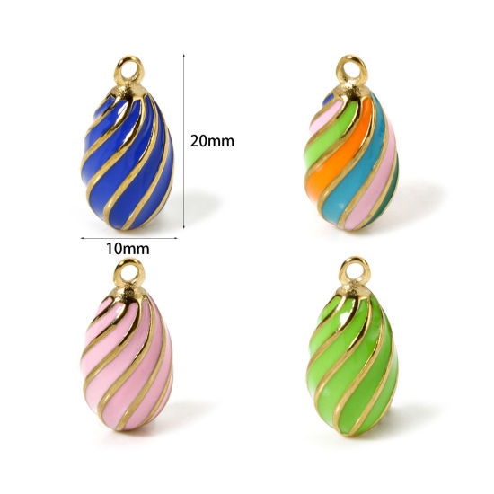 Immagine di 1 Pz Placcatura Sottovuoto PVD Ecologica 304 Acciaio Inossidabile Ciondoli Goccia 14K Vero Oro Placcato ( Può tenere Smalto Spirale 20mm x 10mm