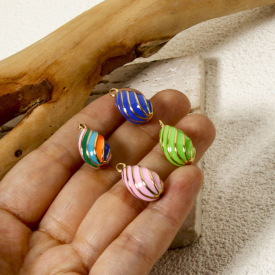 Immagine di 1 Pz Placcatura Sottovuoto PVD Ecologica 304 Acciaio Inossidabile Ciondoli Goccia 14K Vero Oro Placcato ( Può tenere Smalto Spirale 20mm x 10mm