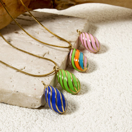 Immagine di 1 Pz Placcatura Sottovuoto PVD Ecologica 304 Acciaio Inossidabile Ciondoli Goccia 14K Vero Oro Placcato ( Può tenere Smalto Spirale 20mm x 10mm