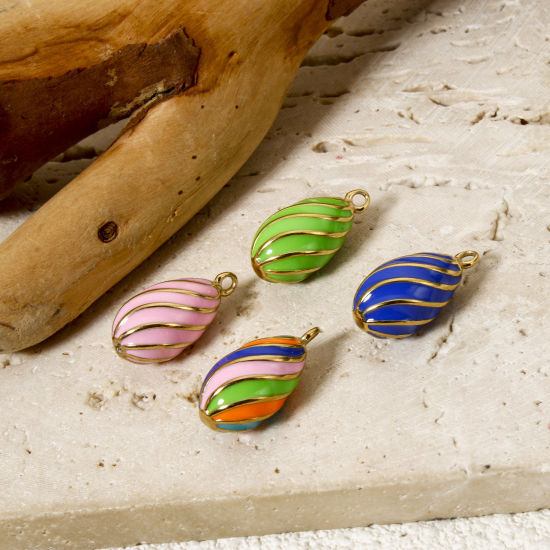 Immagine di 1 Pz Placcatura Sottovuoto PVD Ecologica 304 Acciaio Inossidabile Ciondoli Goccia 14K Vero Oro Placcato ( Può tenere Smalto Spirale 20mm x 10mm