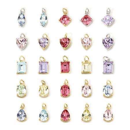 Eco-friendly Brass & Glass Geometric Charms Real Platinum Plated Multicolor