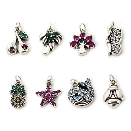 Eco-friendly Brass Charms Antique Silver Color Tree Insect Micro Pave