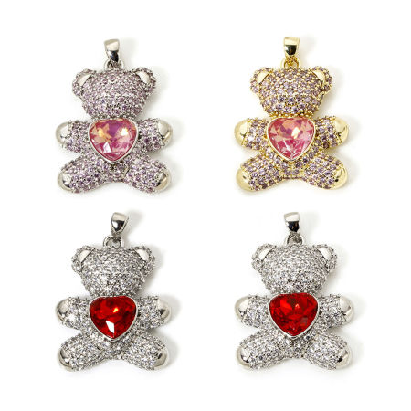 Image de 1 Pièce Pendentifs Respectueux de la Nature en Laiton Plaqué Or Véritable Ours Micro Pave 3.1cm x 2.1cm