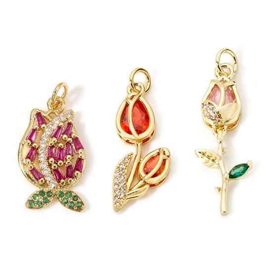 Picture of Eco-friendly Brass Flora Collection 18K Real Gold Plated Tulip Flower Micro Pave