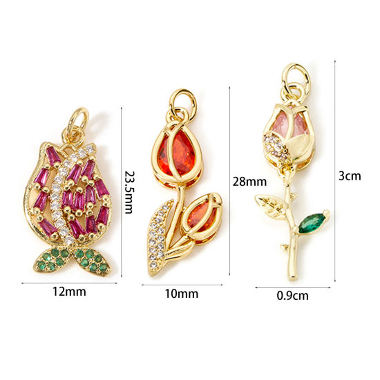 Image de 1 Pièce Collection Végétale Respectueux de la Nature en Laiton Plaqué Or Véritable 18K Tulipe Micro Pave