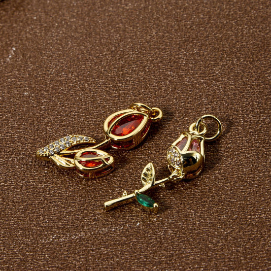 Picture of Eco-friendly Brass Flora Collection 18K Real Gold Plated Tulip Flower Micro Pave