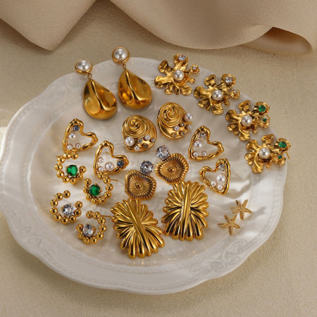 Eco-friendly PVD Vacuum Plating Stylish 18K Gold Plated 304 Stainless Steel Ear Post Stud Earrings For Women Valentine's Day