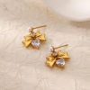 Picture of Eco-friendly PVD Vacuum Plating Stylish 18K Gold Plated 304 Stainless Steel & Rhinestone Bowknot Imitation Pearl Ear Post Stud Earrings For Women Valentine's Day 15mm x 17mm